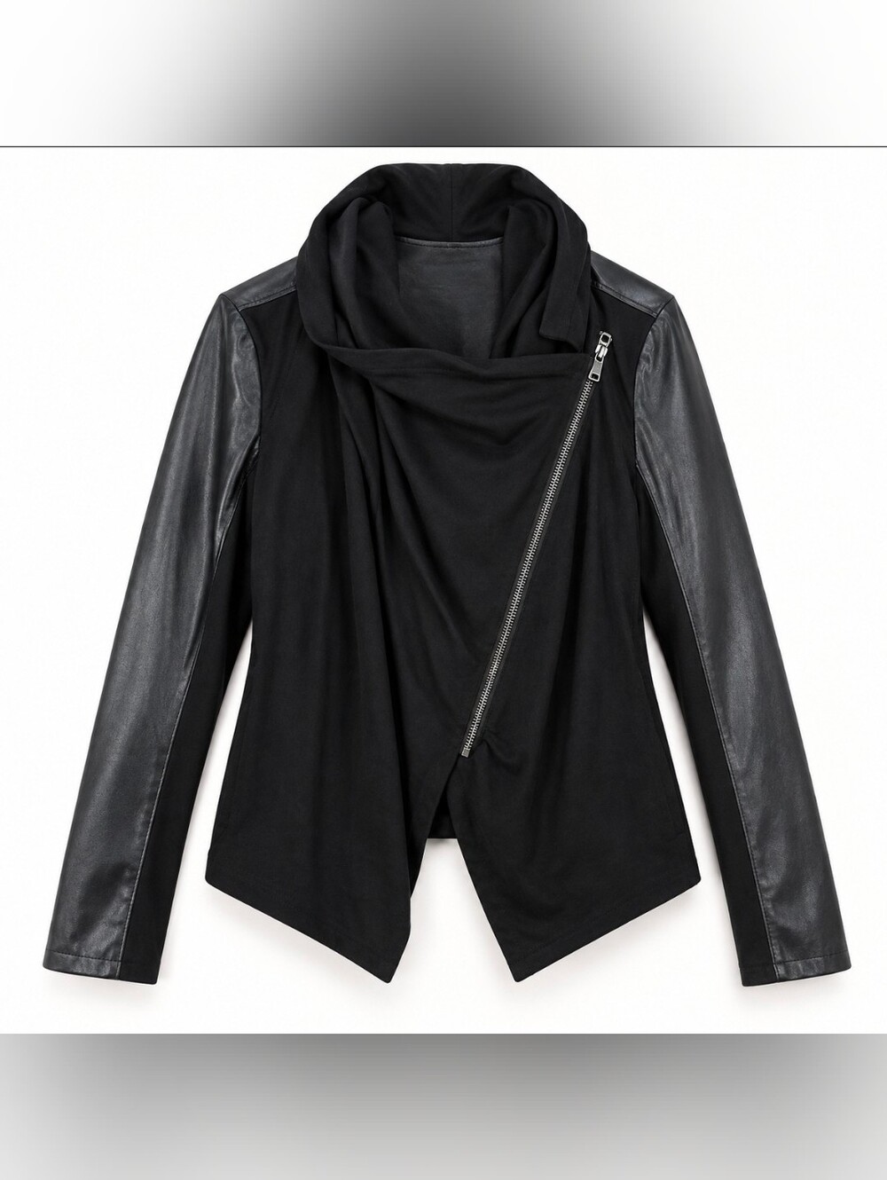 BLANKNYC Black Mixed Media Drape Moto Jacket